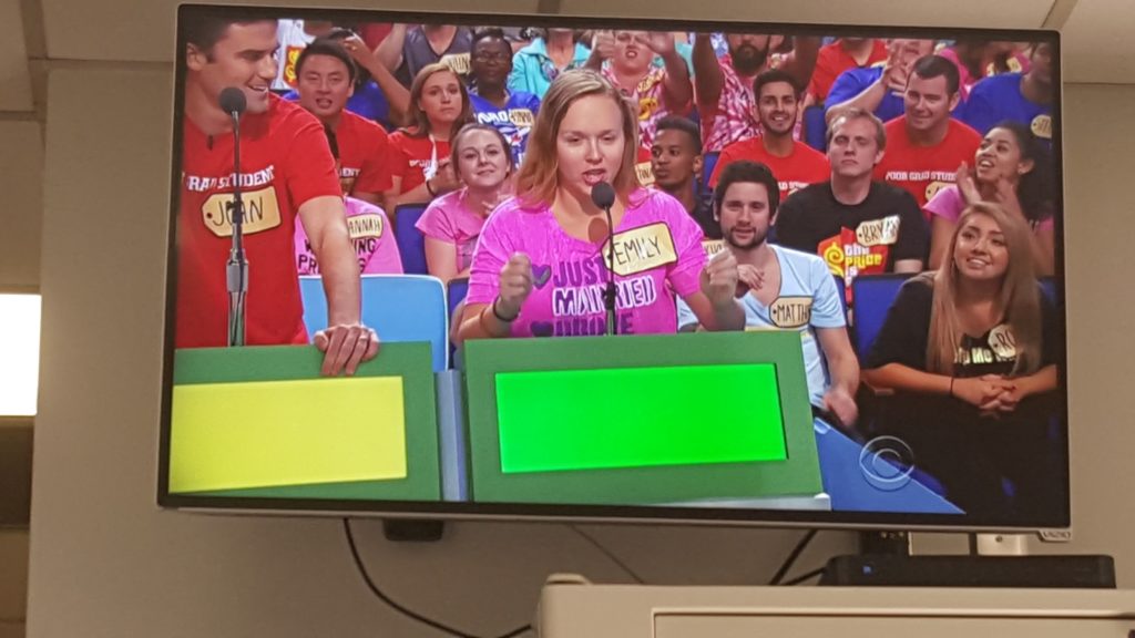 Emily making her bid at Price Is Right