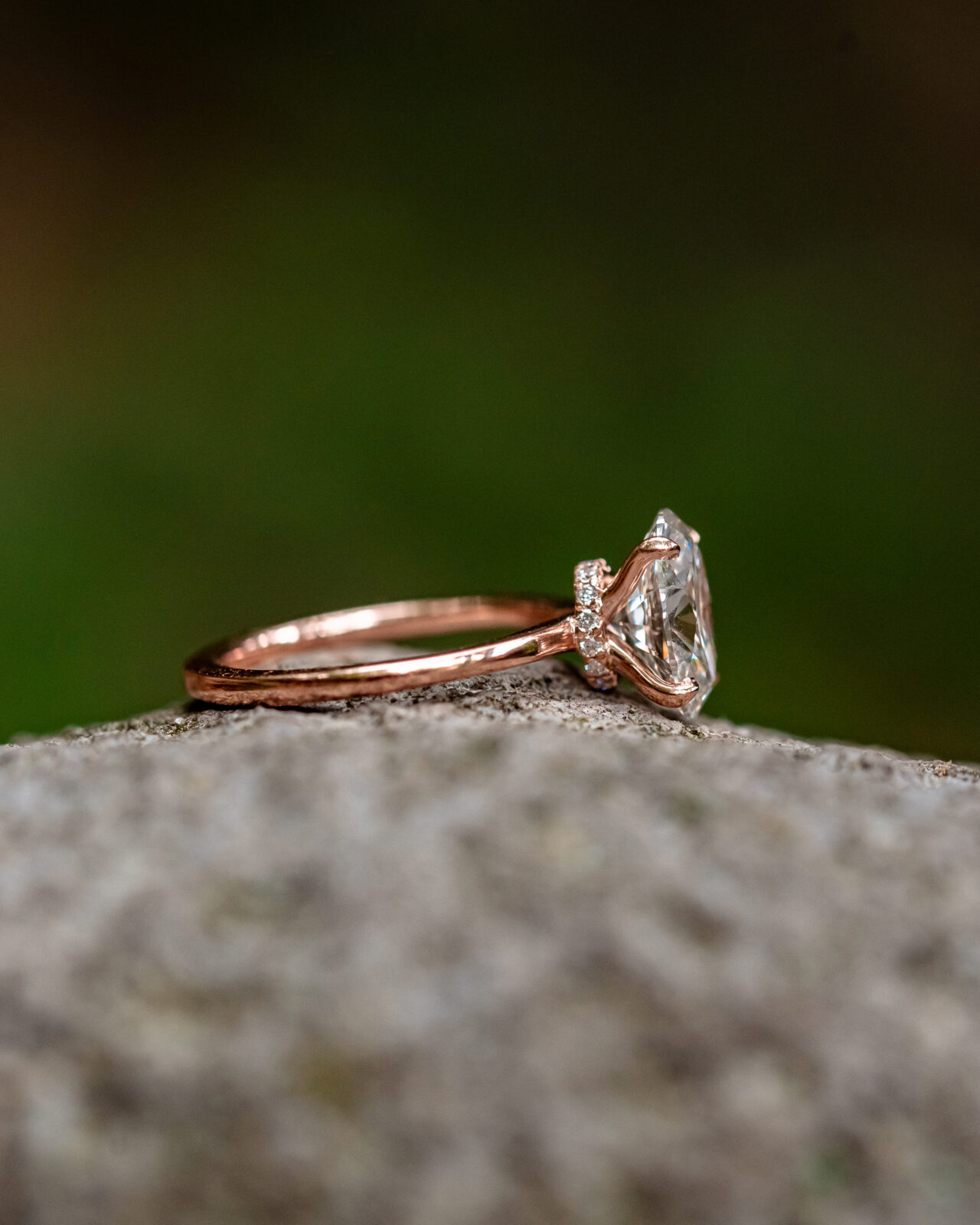 Close-up of the engagement ring during the magical proposal moment