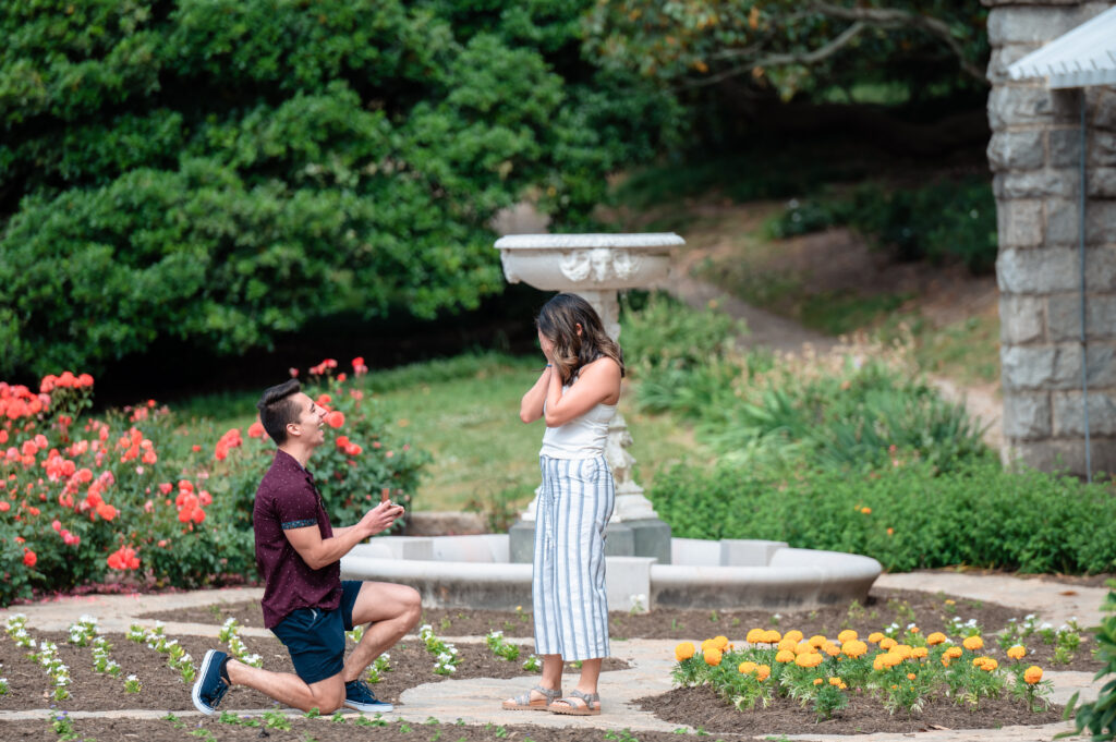 A surprise proposal captured by EmmiClaire Photography at Maymont Park