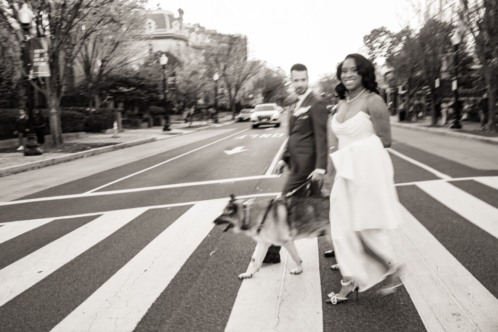 Savonia and Josh walking Washington DC to their elegant wedding 