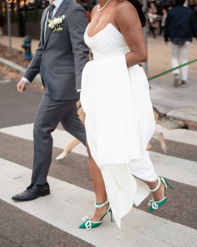 Savonia and Josh walking Washington DC to their elegant wedding 