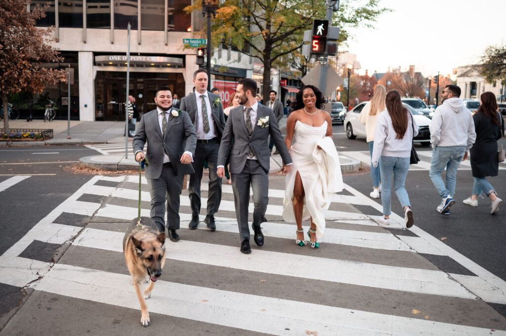 Savonia and Josh walking Washington DC to their elegant wedding 