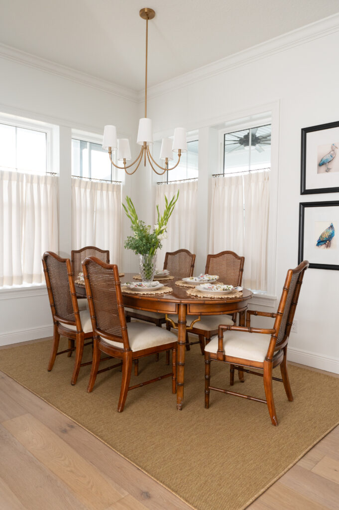 Dining area branding image showing natural textures and coastal-inspired design.