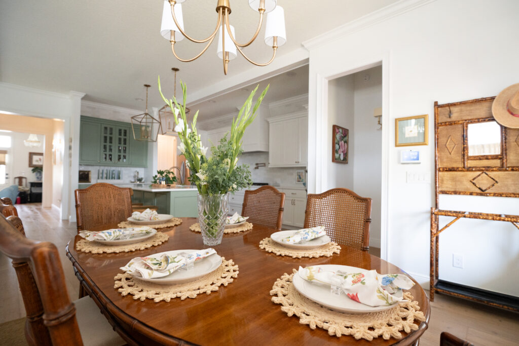 Dining area branding image showing natural textures and coastal-inspired design.