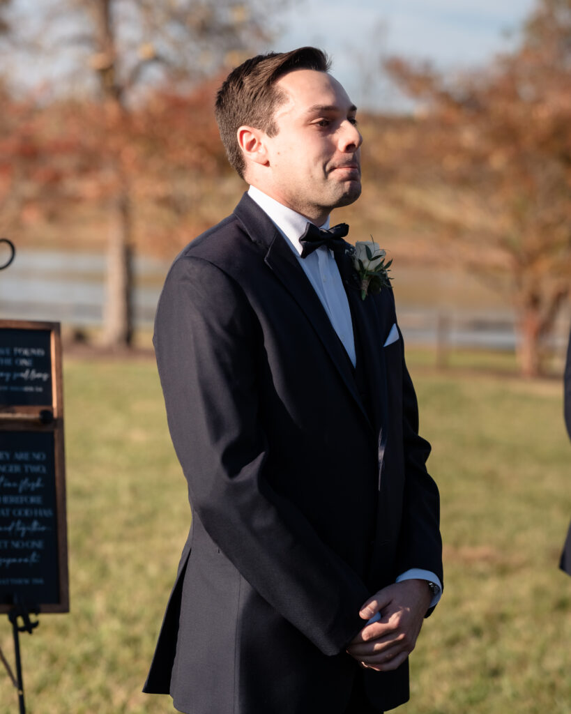 Groom’s emotional reaction during the ceremony as he sees his bride
