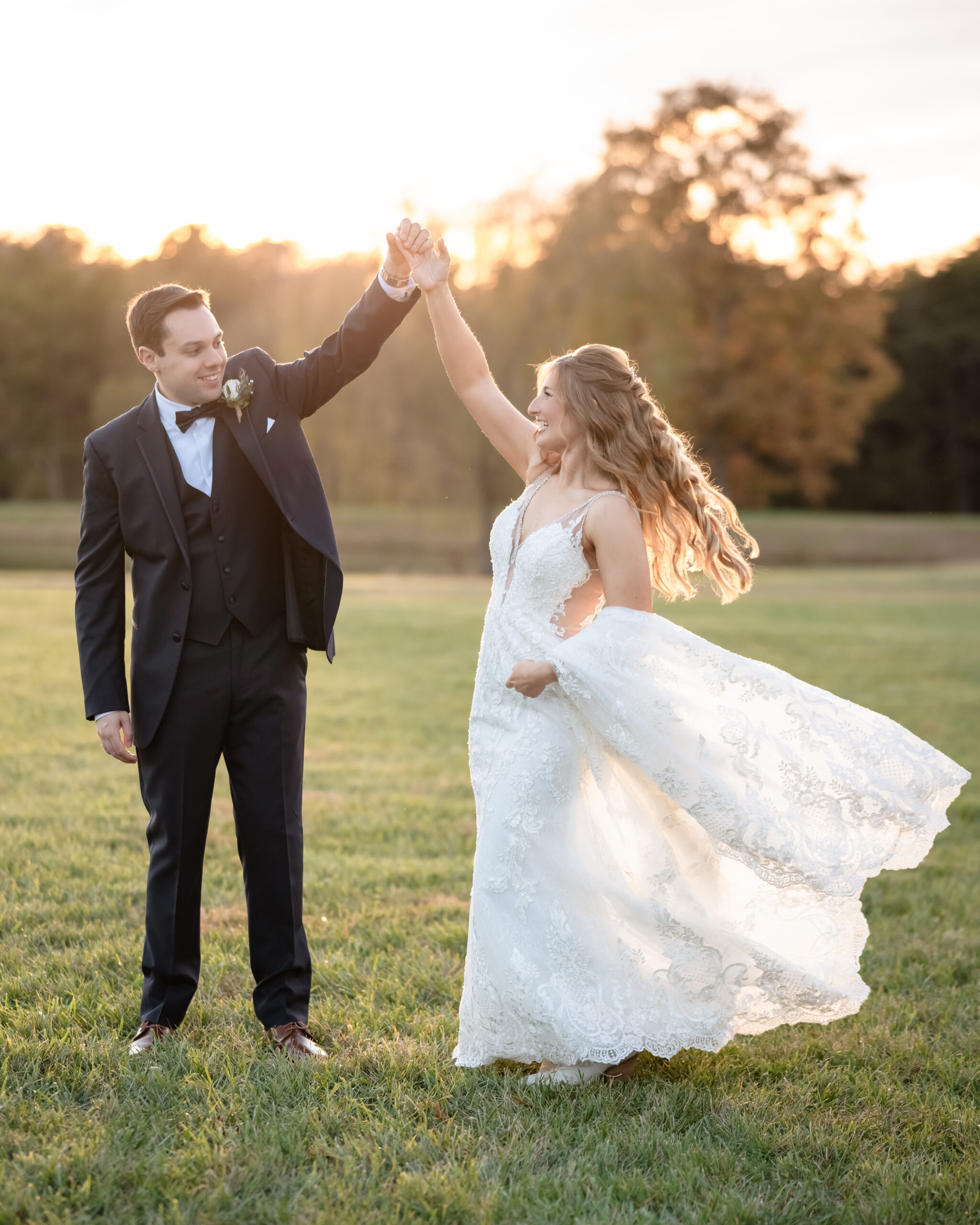 Couple hugging closely during first look portraits at their Virginia wedding venue