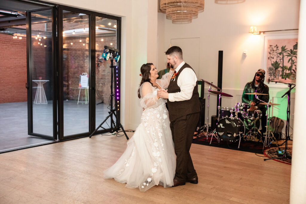 Live band performing during the wedding reception at Common House Richmond.