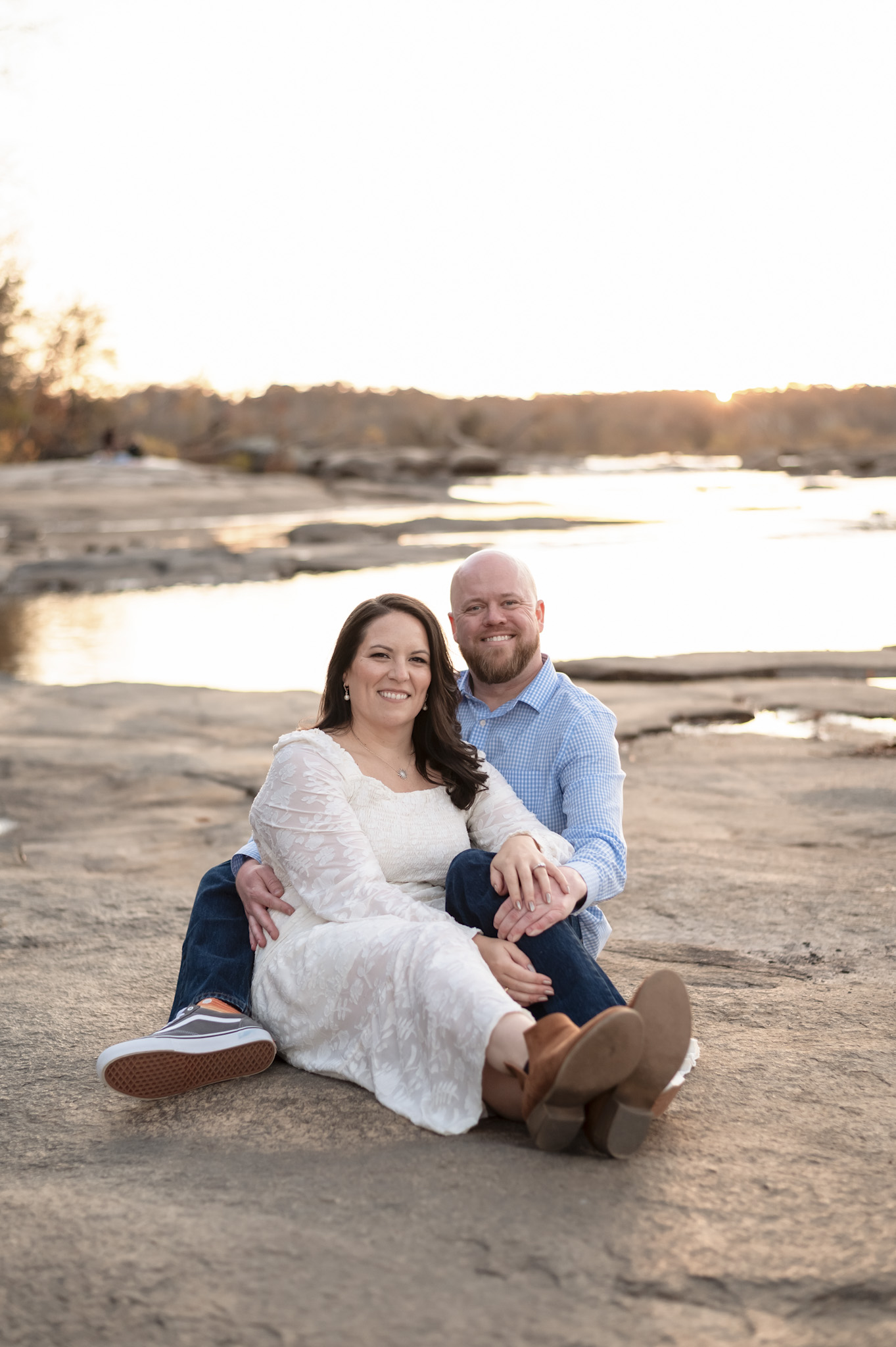 couple laughing engagement session james river richmond va