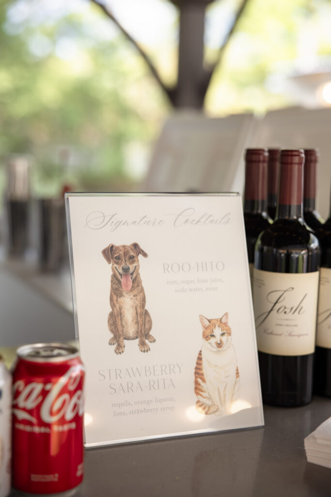 pet inspired signature cocktails at wedding reception