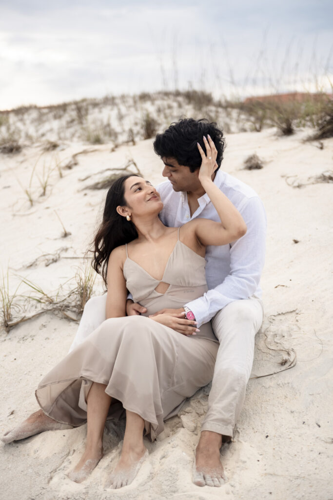 Kus and Jahanvi sharing a hug after getting engaged.