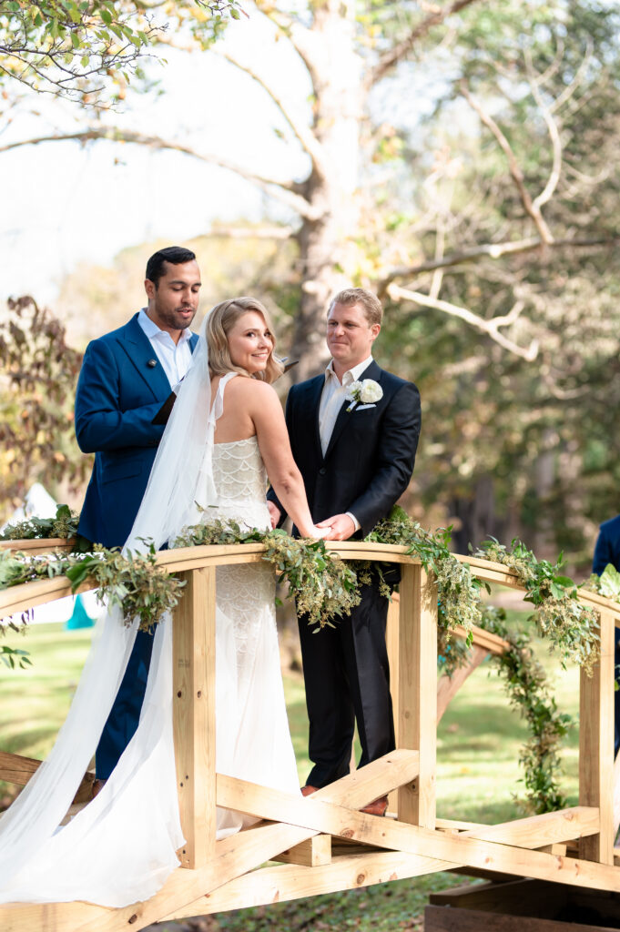 Groom seeing his bride for the first time during a first look.