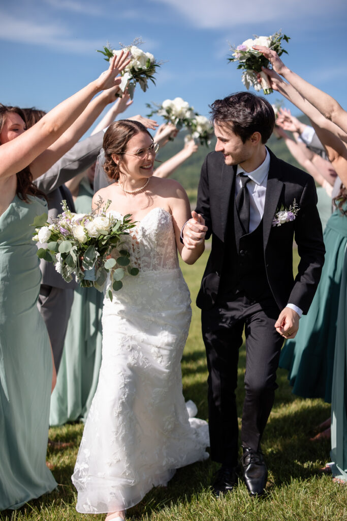 Bride and groom overlooking the Blue Ridge Mountains at Montfair Resort Farm.